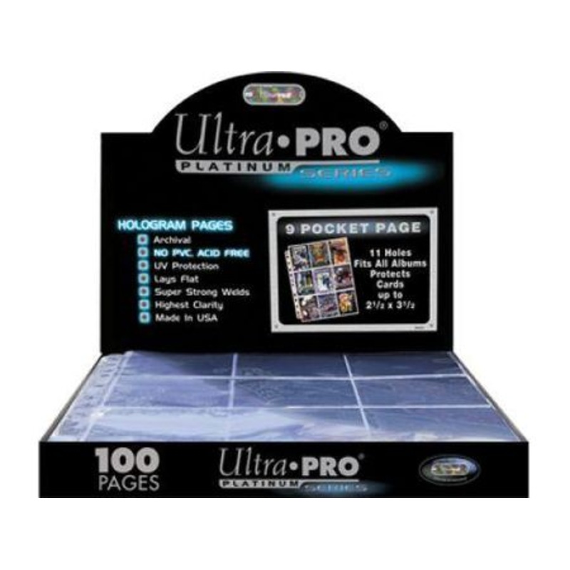 Ultra Pro - 9 Pocket Platinum Series - Trading Card Binder Pages - 11 Holes - Box of 100 Pages
