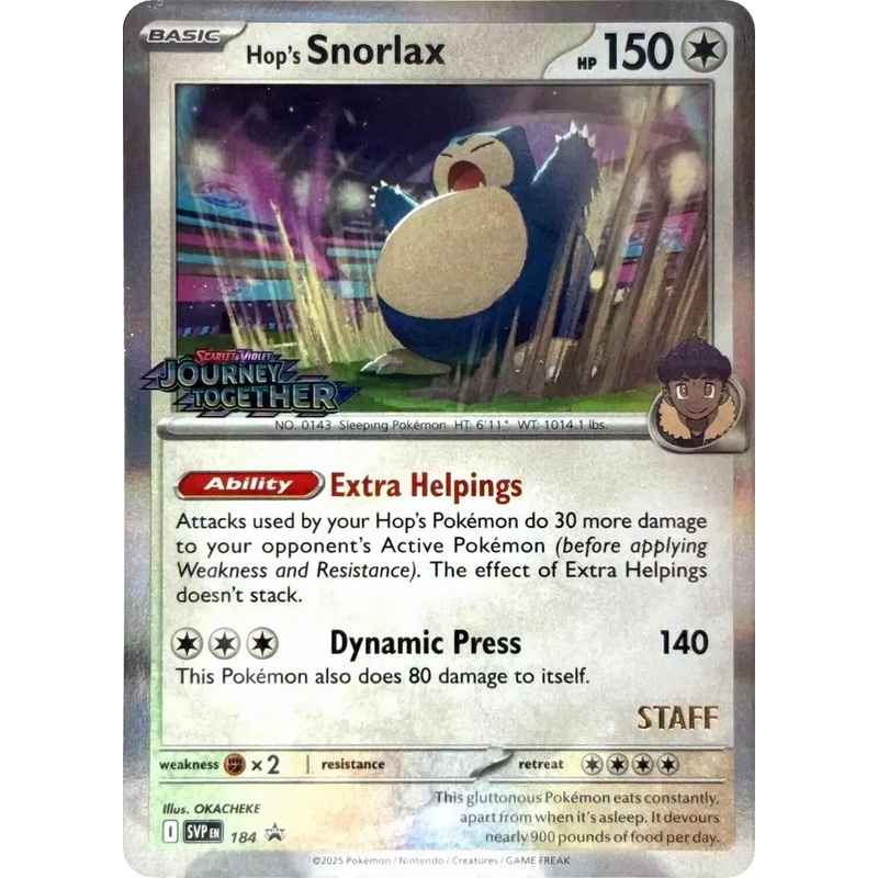 Hop's Snorlax (184) (Prerelease Staff) [Scarlet & Violet: Black Star Promos]