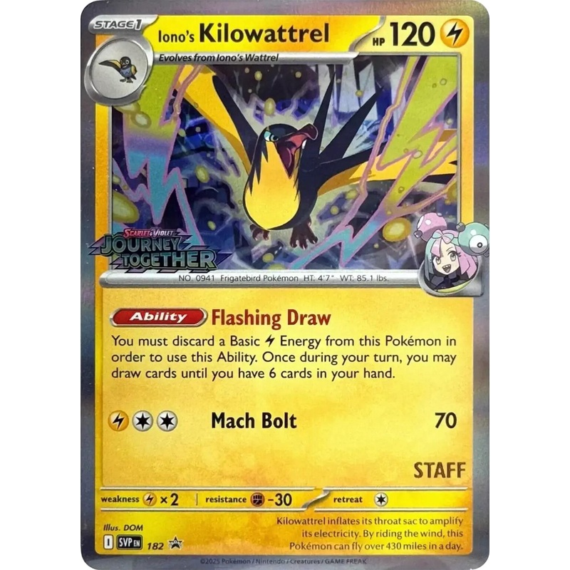 Iono's Kilowattrel (182) (Prerelease Staff) [Scarlet & Violet: Black Star Promos]