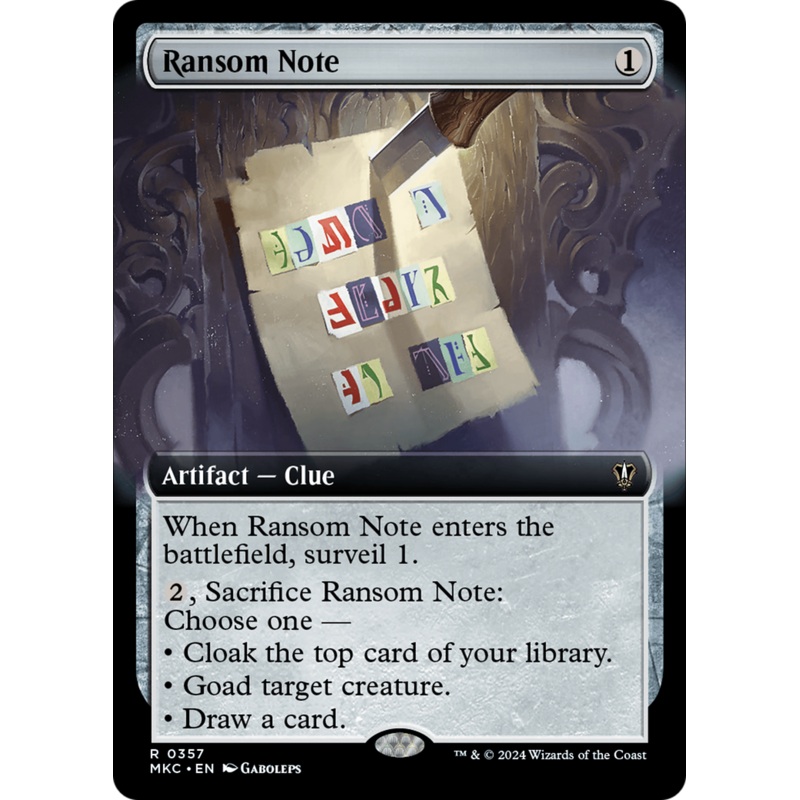 Ransom Note (0357) (Extended Art) [Murders at Karlov Manor Commander]