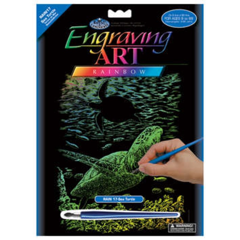 Royal Brush Engraving Art Rainbow Sea Turtle