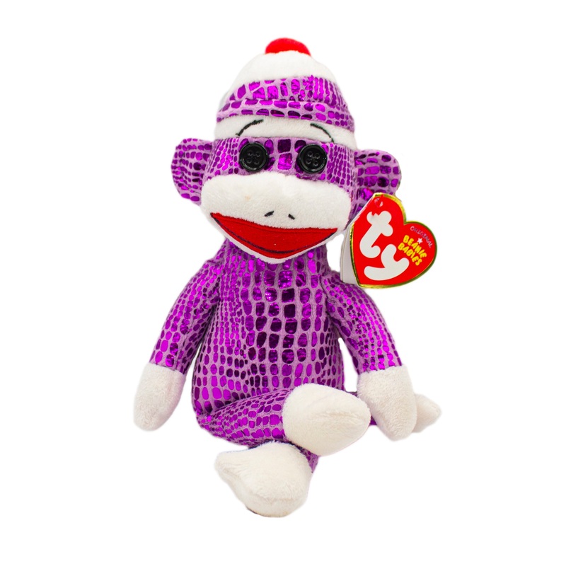 Ty Beanie Baby: Sparkly Purple Sock Monkey
