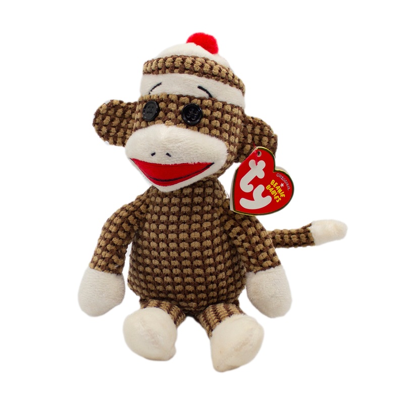Ty Beanie Baby: Quilted Brown Sock Monkey