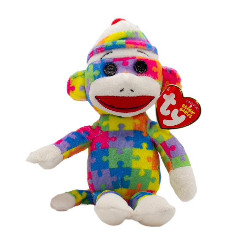 Ty Beanie Baby: Rainbow Puzzle Sock Monkey
