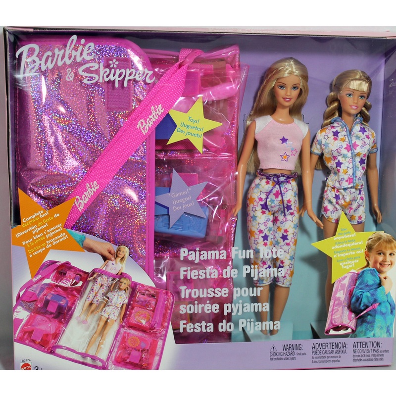 2003 Pajama Fun Tote Barbie & Skipper (B2774)