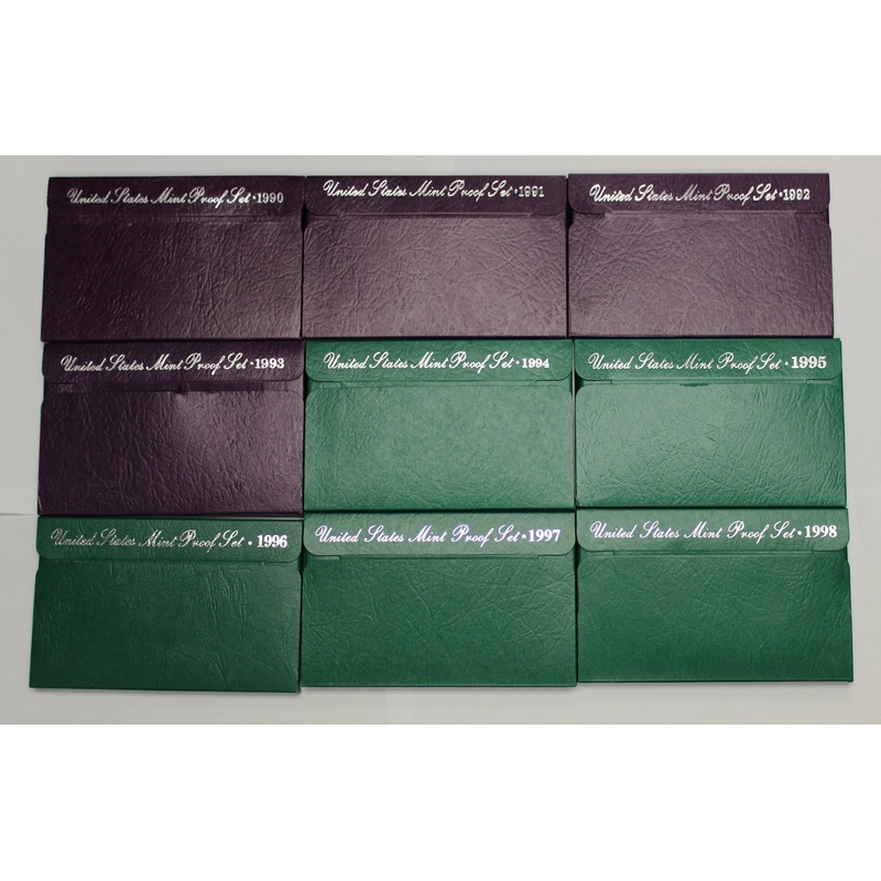 1990-1998 S Proof Set Run CN-Clad 9 Sets 45 Coins