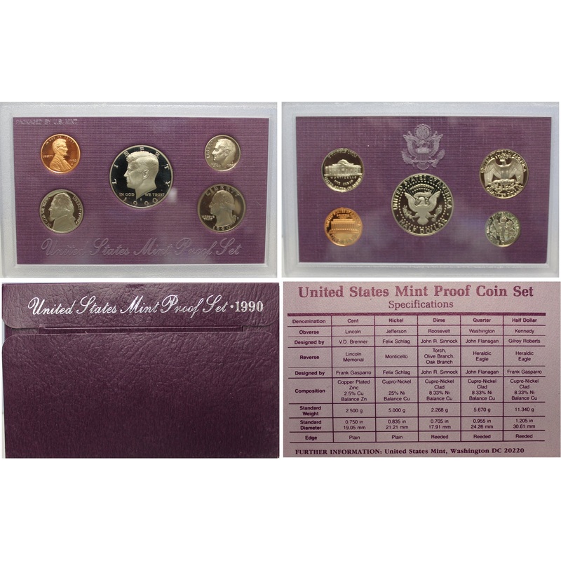 1990 Proof Set CN-Clad (OGP) 5 coins