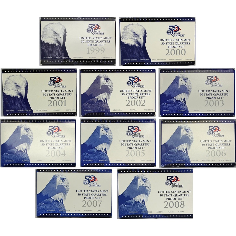 1999-2008 S Proof State Quarter Set Run CN-Clad 50 Coins