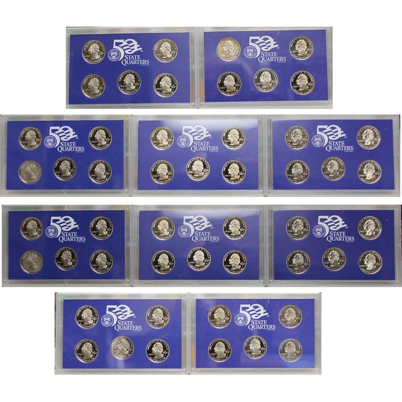 1999-2008 S Proof State Quarter Set Run CN-Clad in Lenses No Boxes or COAs 50 Coins