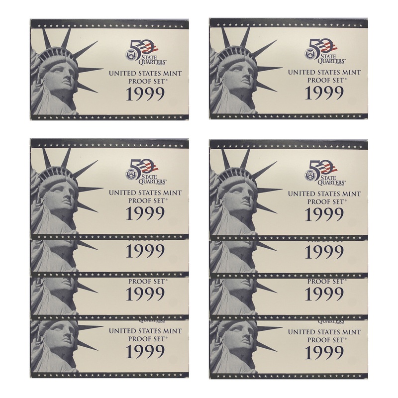 1999 Proof set 10 Pack CN-Clad Kennedy Half dollar  State Hood Quarters - (OGP) 90 coins