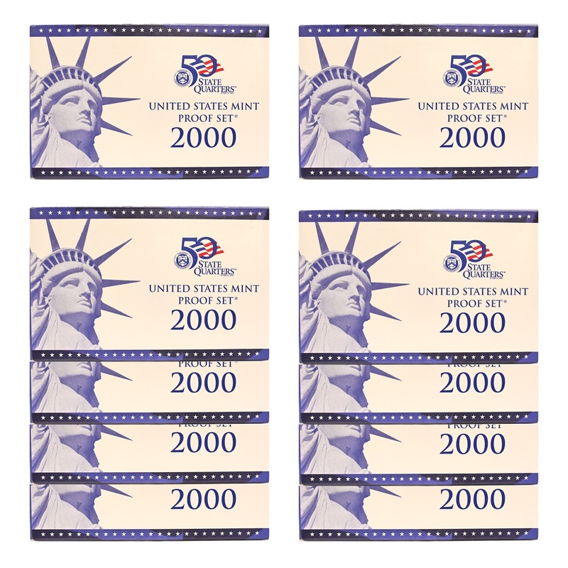2000 Proof set 10 Pack CN-Clad Kennedy Sacagawea dollar State quarters - (OGP) 100 coins