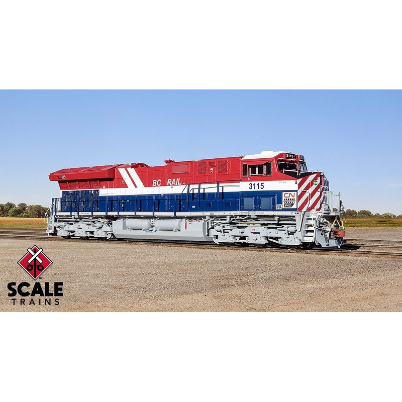 ScaleTrains Rivet 33185 HO Scale GE ET44AC Tier 4 GEVo Diesel BC Rail Heritage CN 3115 LokSound