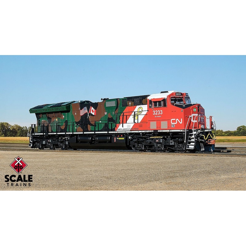 ScaleTrains Rivet 33187 HO Scale GE ET44AC Tier 4 GEVo Diesel "Veterans" CN 3233 LokSound